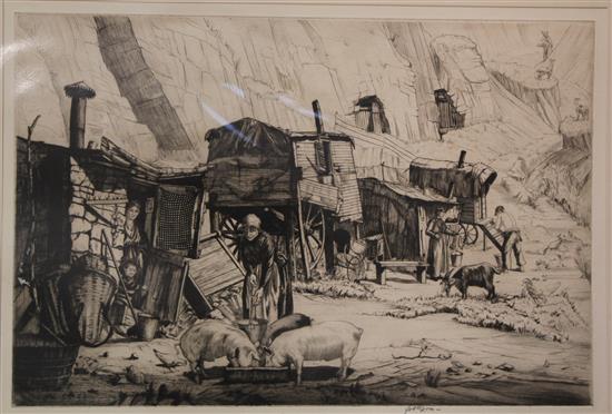 Job Nixon (1891-1938), engravings, The Tables, Dieppe Casino, 1925 and Cave-Dwellers, Dieppe
